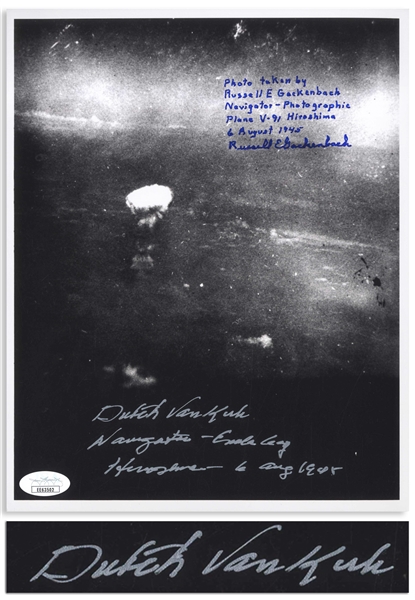 Dutch Van Kirk & Russell Gackenbach Signed Photo of the Hiroshima Bombing -- With JSA COA